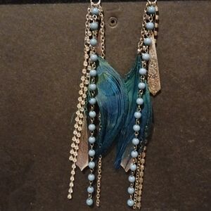 Blue Beaded Feather Earrings